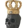 K&K Interiors Black Resin Gold Crown Skull Decoration -Fun Costumes Store black resin halloween skull with gold crown
