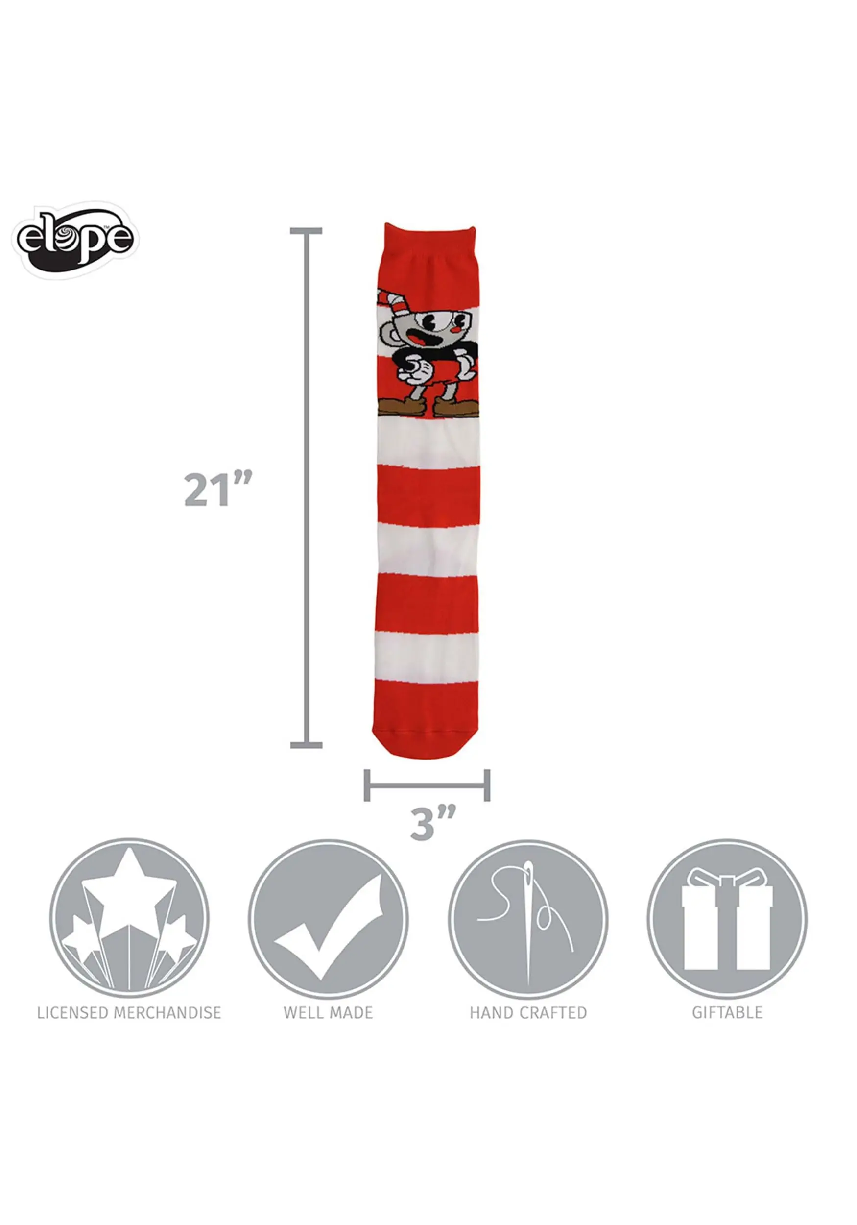 Elope Knee High Cuphead & Mugman Striped Socks 5 Elope Knee High Cuphead & Mugman Striped Socks - Image 3