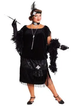 Fun Costumes Plus Size Black Flapper Costume For Women