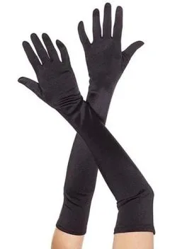 MUSIC LEGS Black Extra Long Satin Gloves