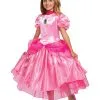 Disguise Super Mario Deluxe Princess Peach Costume For Girls -Fun Costumes Store girls super mario deluxe princess peach costume