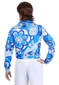 Fun Costumes Mens Blue Flower Disco Shirt -Fun Costumes Store mens blue flower disco shirt 1