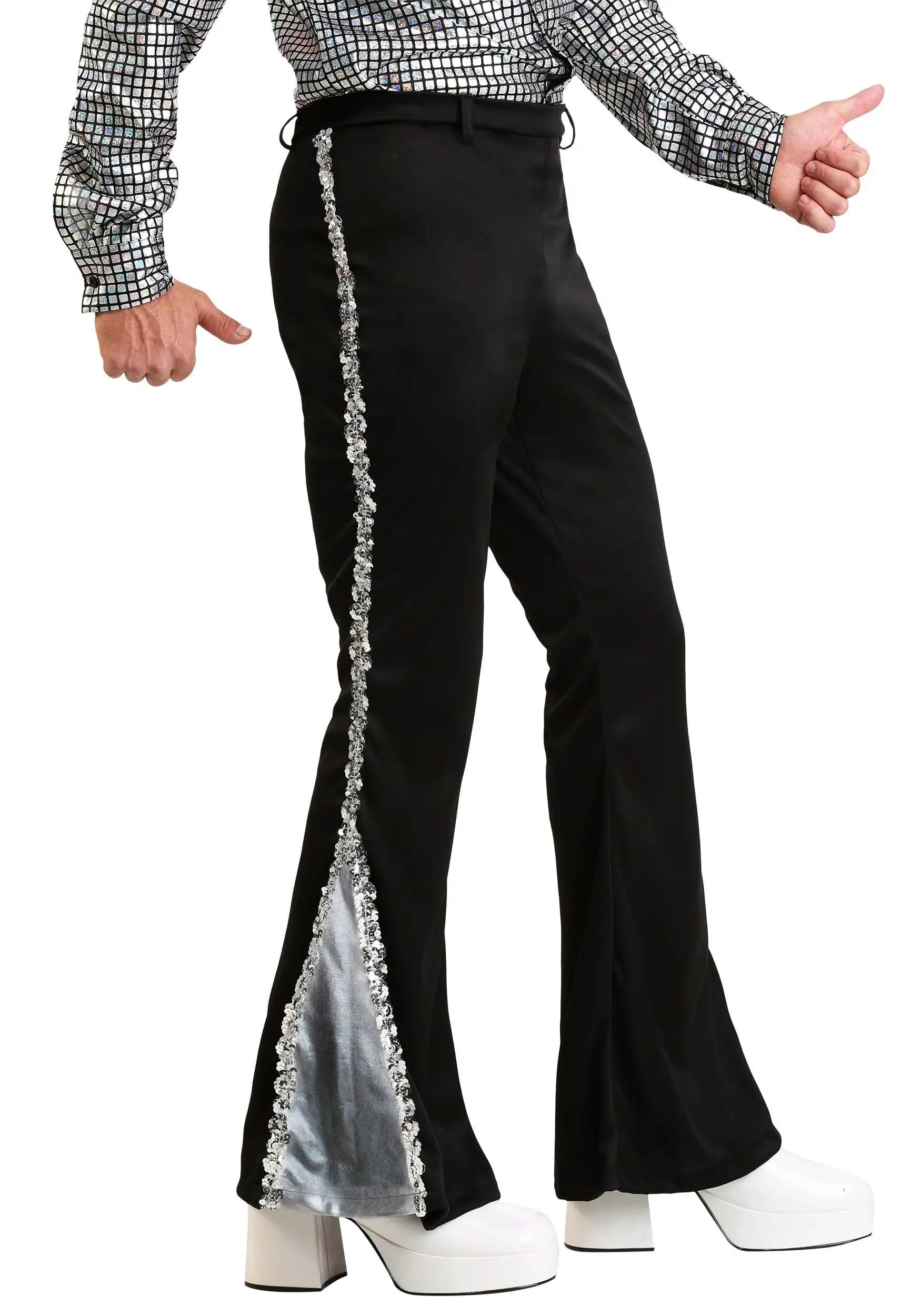 Fun Costumes Plus Size Silver Sequin Disco Pants For Men 3 Fun Costumes Plus Size Silver Sequin Disco Pants For Men