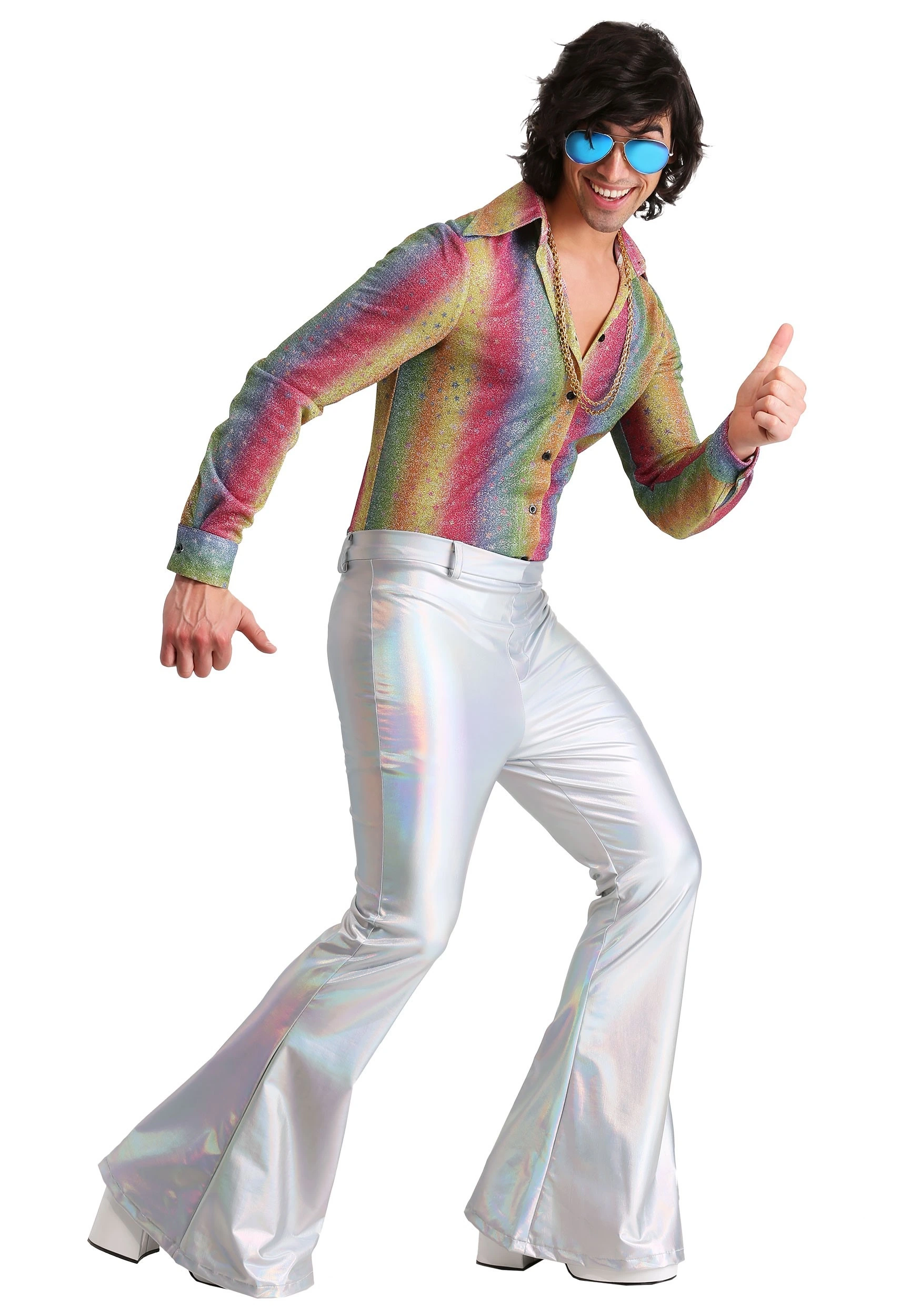 Fun Costumes Men's Rainbow Sparkle Disco Shirt 5 Fun Costumes Men's Rainbow Sparkle Disco Shirt - Image 3