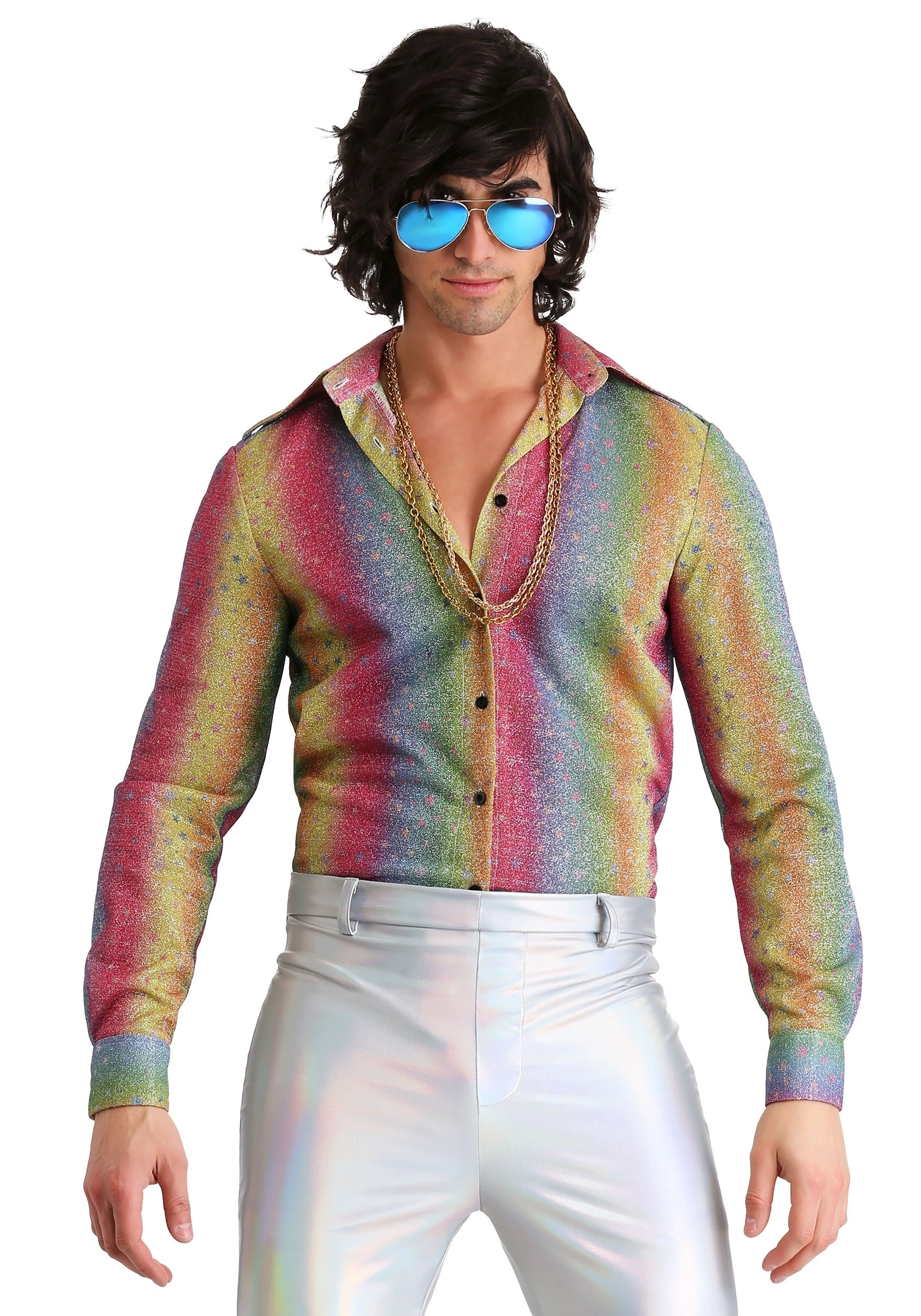 Fun Costumes Men's Rainbow Sparkle Disco Shirt 3 Fun Costumes Men's Rainbow Sparkle Disco Shirt