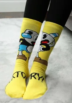 Elope Cuphead Mugman Victory! Crew Socks -Fun Costumes Store mugman victory crew socks alt 1