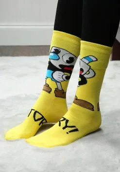 Elope Cuphead Mugman Victory! Crew Socks -Fun Costumes Store mugman victory crew socks alt 2