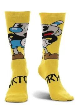 Elope Cuphead Mugman Victory! Crew Socks -Fun Costumes Store mugman victory crew socks alt 3