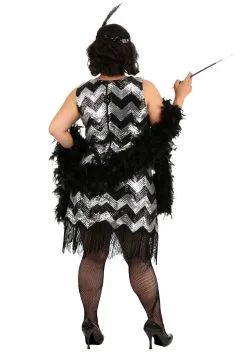 Fun Costumes Plus Size Fringe Silver And Black Flapper Dress -Fun Costumes Store plus size fringe silver and black flapper dress 1