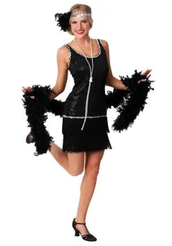 Fun Costumes Sequin & Fringe Black Flapper Dress Costume