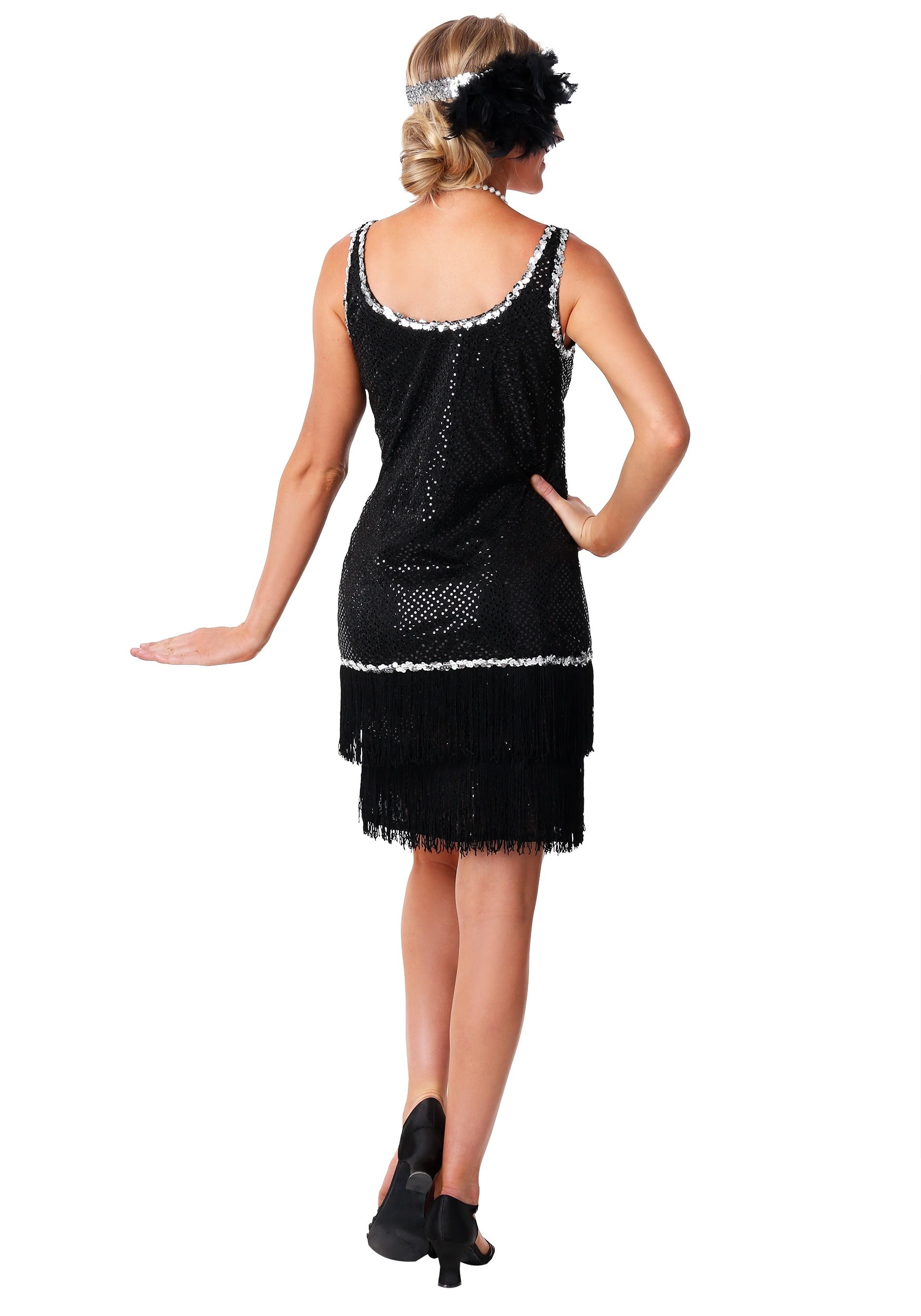 Fun Costumes Sequin & Fringe Black Flapper Dress Costume 4 Fun Costumes Sequin & Fringe Black Flapper Dress Costume - Image 2