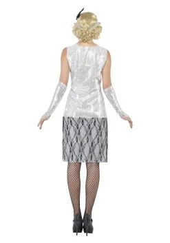 Smiffys Women's 1920s Silver Flapper Costume 6 Smiffys Women's 1920s Silver Flapper Costume -Fun Costumes Store womens 1920s silver flapper costume back