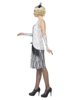 Smiffys Women's 1920s Silver Flapper Costume 7 Smiffys Women's 1920s Silver Flapper Costume -Fun Costumes Store womens 1920s silver flapper costume side