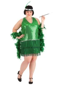 Fun Costumes Women's Plus Size Emerald Flapper Exclusive Halloween Costume -Fun Costumes Store womens plus size emerald flapper costume alt 2