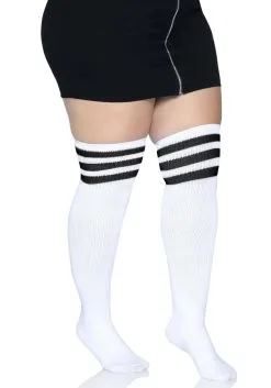 LEG AVENUE White Athletic Women's Plus Socks With Black Stripes -Fun Costumes Store womens plus white athletic socks with black stripe alt 2